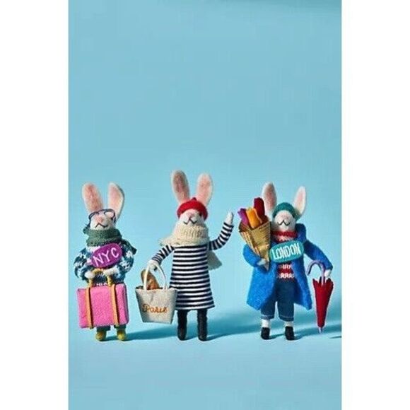 ANTHROPOLOGIE Traveling Bunny Ornament London UK Traveler Flowers Umbrella NEW - Picture 3 of 5